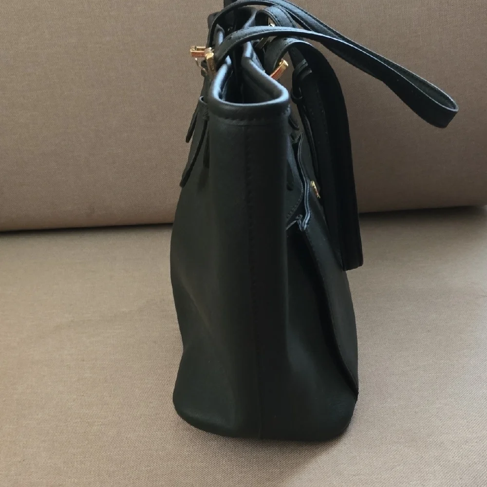 Michael Kors Jet Set Black Medium Saffiano Leather Tote with Gold Accents